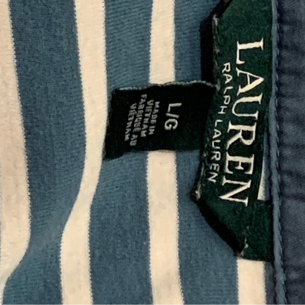 Lauren Ralph Lauren L Blue/White Striped Henley Shirt embroidered logo preppy - Picture 6 of 10